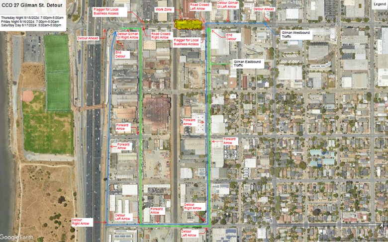 Temporary Gilman Street Closures to Occur at I-80 Gilman Interchange August 15-17, 2024